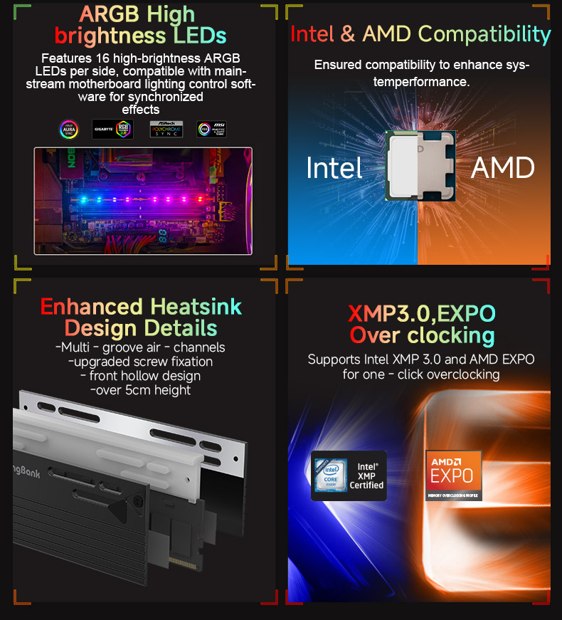 KINGBANK DDR5 Heatsink RGB UDlMM 8400MHz-24G*2 - 金百达KINGBANK