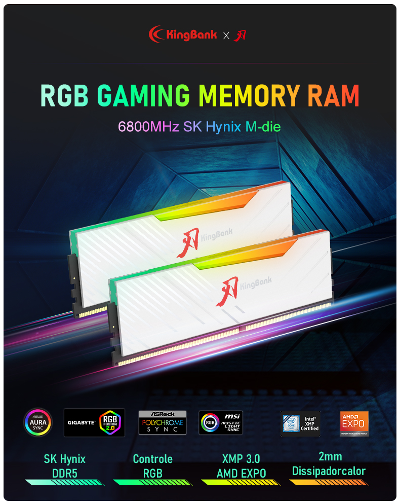 KINGBANK DDR5 Soarblade RGB UDIMM 6800MHz-24G*2 - 金百达KINGBANK