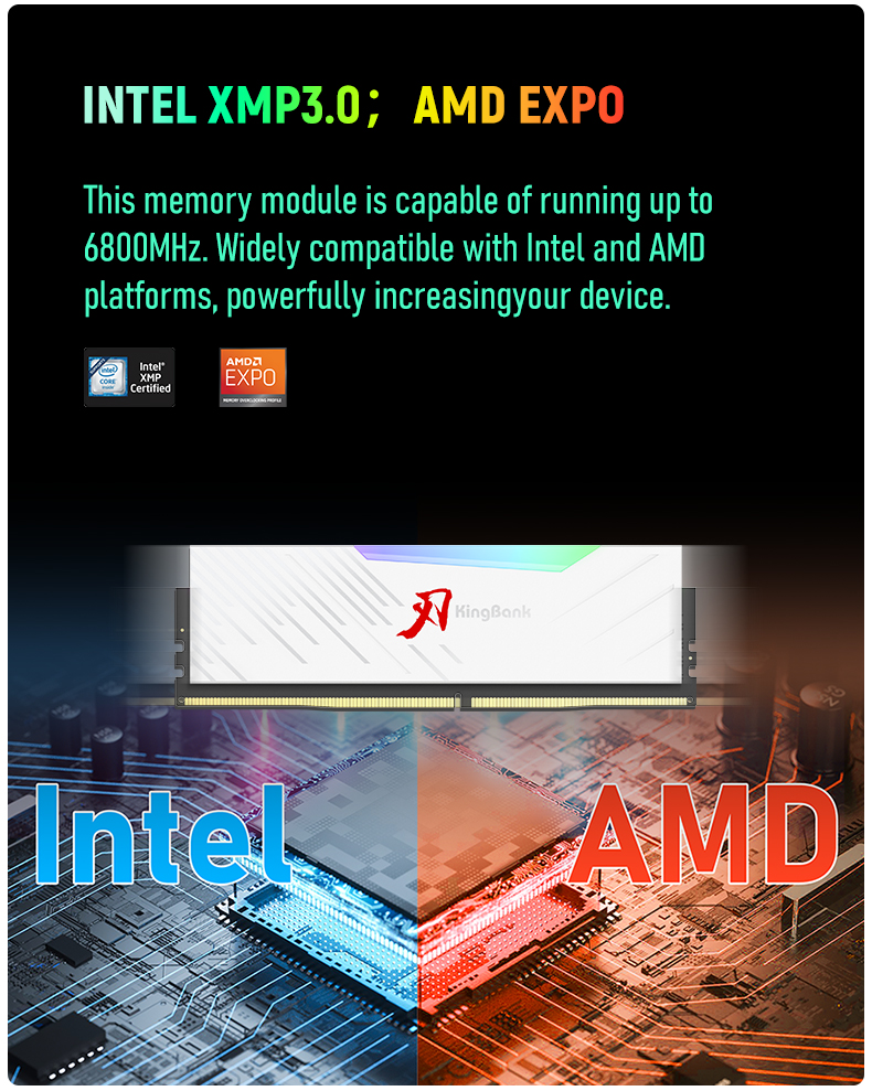 KINGBANK DDR5 Soarblade RGB UDIMM 6800MHz-24G*2 - 金百达KINGBANK