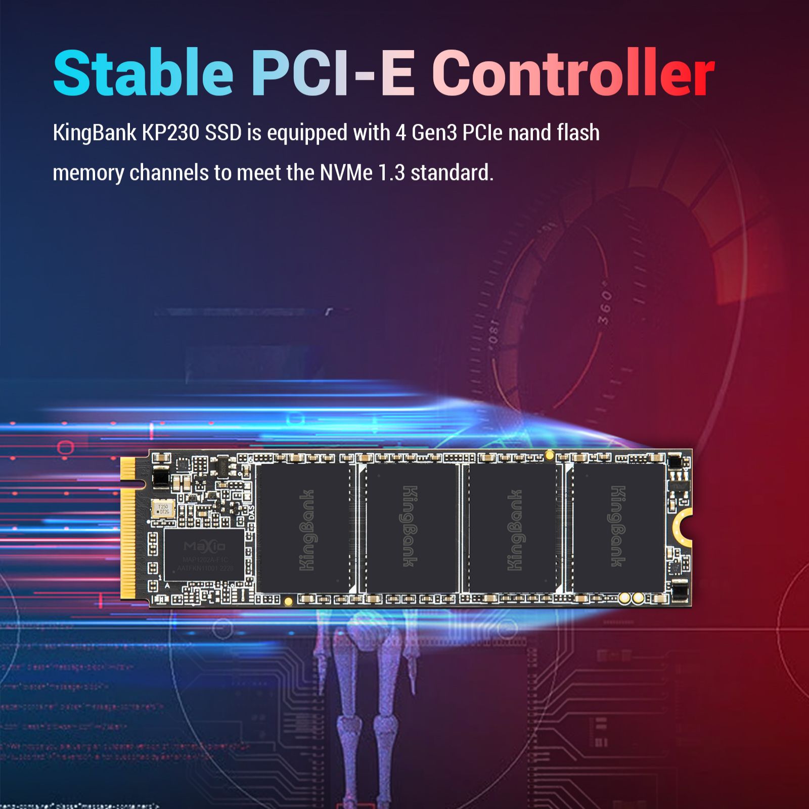 KINGBANK KP230 M.2 PCIe Gen 3.0*4 SSD - 128GB/256GB/512GB/1TB - 金 